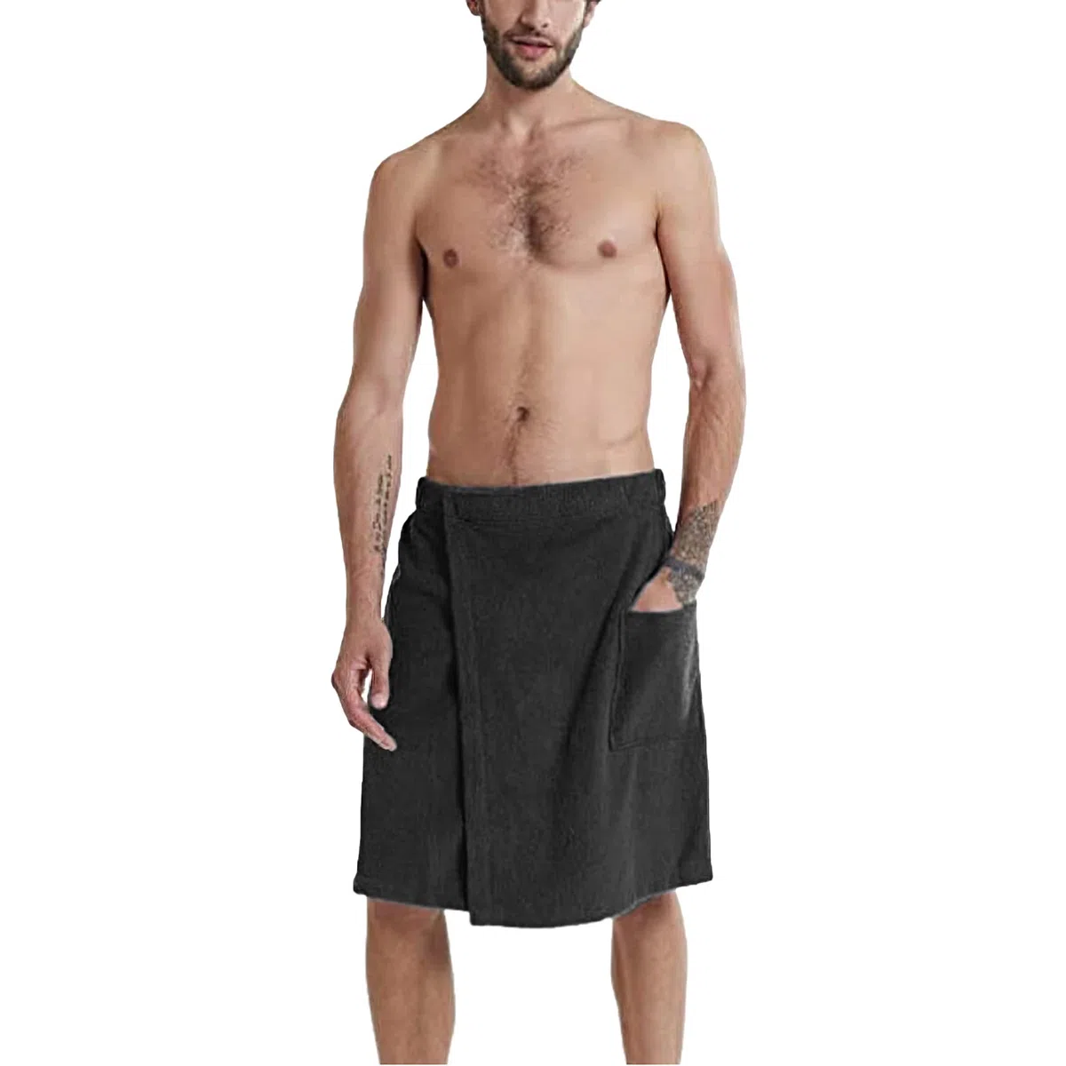 Uomo Kilt Sauna Regolabile - Asciugamano da Bagno Indossabile con Tasca per Doccia Sauna Spa & Coperture da Spiaggia Nero L