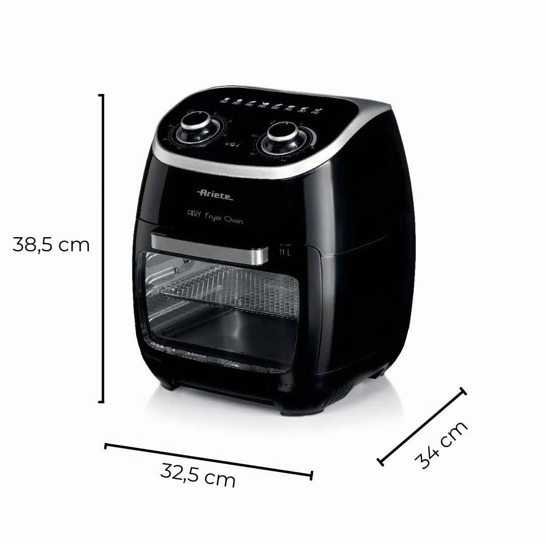 Ariete 4619 Airy Fryer Oven - Friggitrice ad Aria e Forno Elettrico con Girarrosto - Cestello Rotante - Essiccatore - 2000 Watt - 11 Litri - Nero