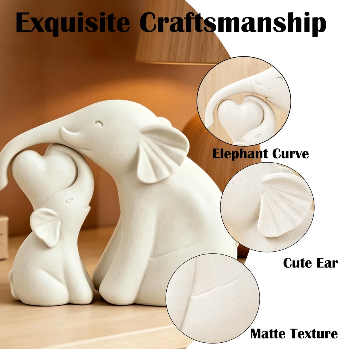 Set di 2 Elefantini in Ceramica Bianco - Decorazione per Casa e Ufficio, Idea Regalo Compleanno/Festa della Mamma, Statua Animale Moderna