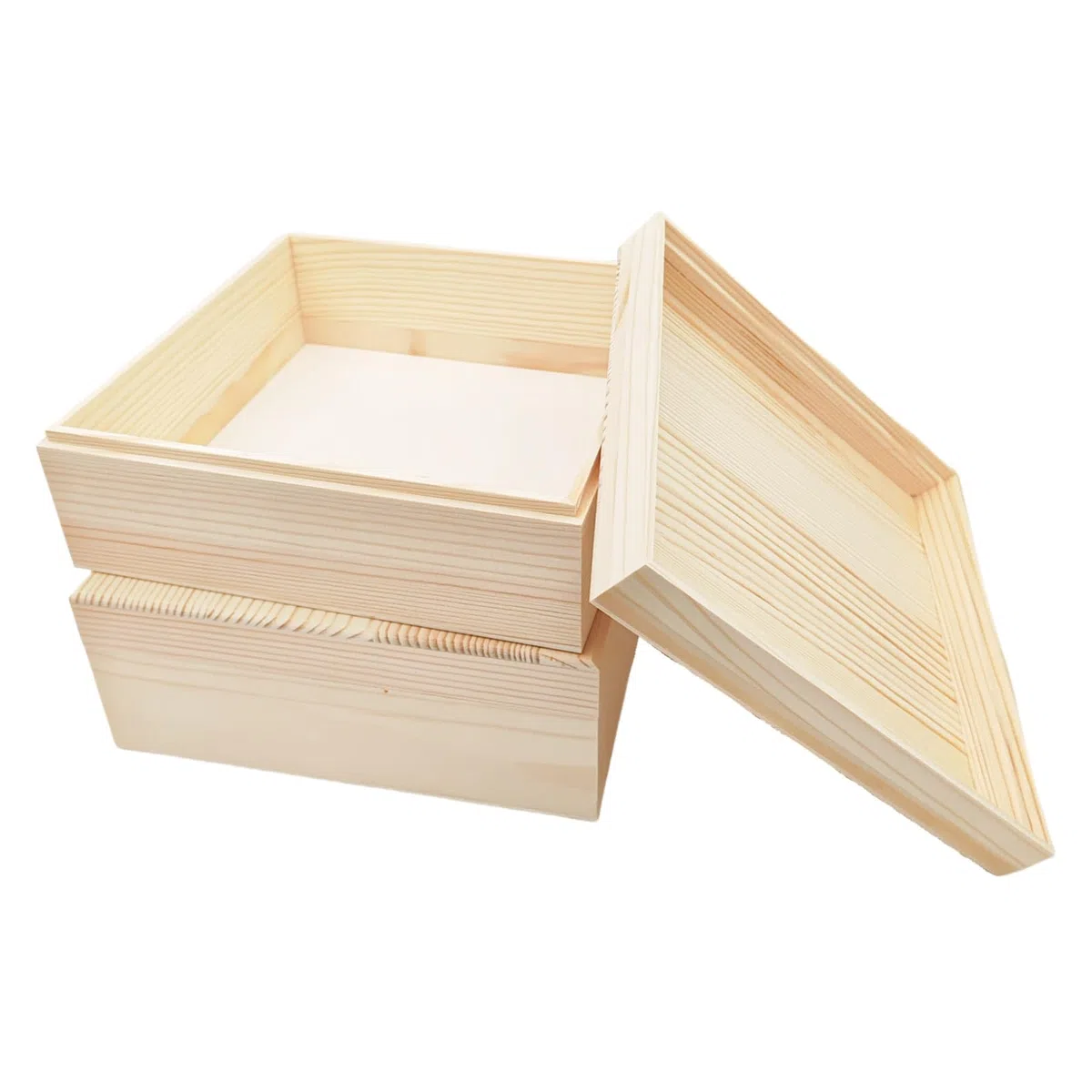 2 confezioni di scatole portaoggetti in legno non finite con coperchio superiore, scatole in legno di pino per fai da te, artigianato e hobby per la casa (20x20x8 cm)