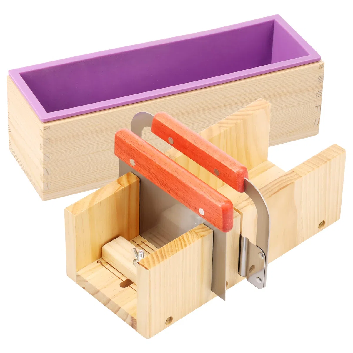 Set di tagliasapone in legno, fatto a mano, con tavolo da taglio regolabile, rettangolare, in silicone, in acciaio inox, coltello dritto per la produzione di sapone fai da te