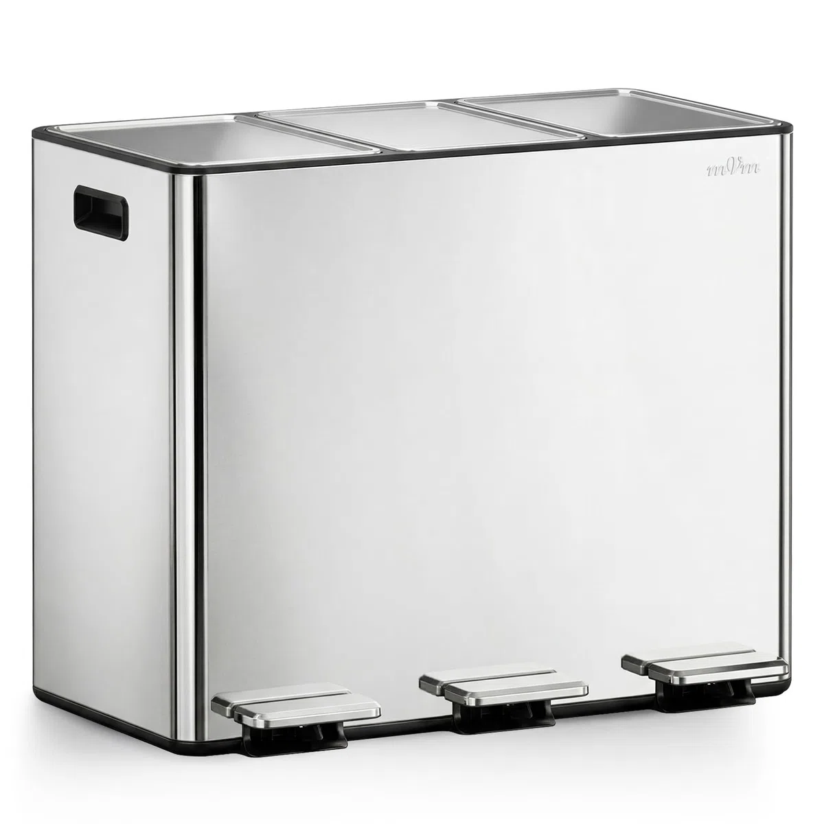 mVm Pattumiera Cucina, Pattumiera Differenziata 3 Scomparti, 3 x 15L, 3 Scomparti per Riciclaggio, in Acciaio Inossidabile, Secchi Interni Rimovibili, per Cucina, Ufficio, Argento