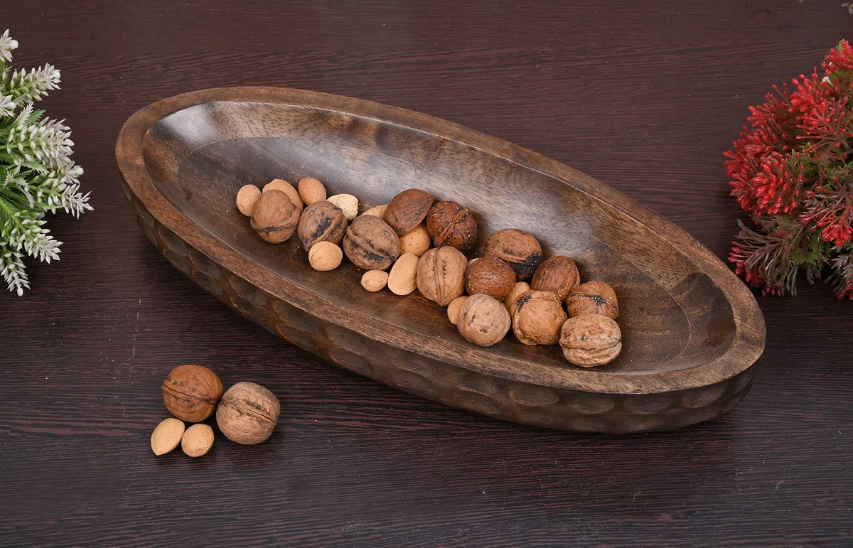 Samhita Ciotola decorativa in legno di mango, decorazione per la casa, centrotavola per fattoria, campagna, ristorante, bar (35,56 cm x 15,24 cm x 5,84 cm)