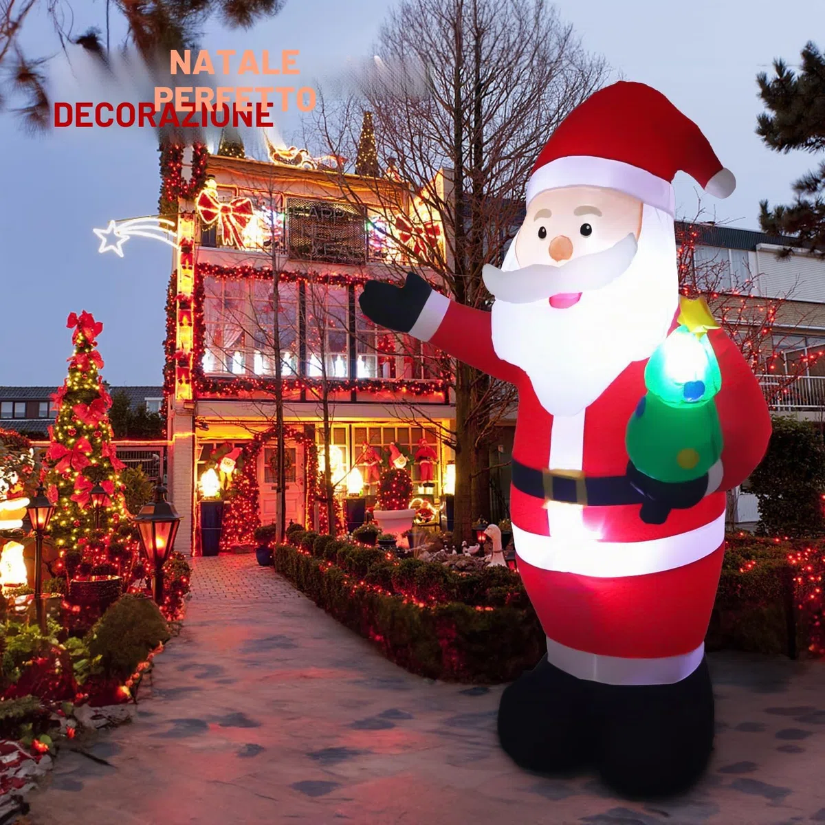 8FT/244 cm Gonfiabile da Esterno – Decorazioni Natalizie Giganti, Luminoso e Gonfiabile per Giardino, Cortile e Casa, Pupazzo che si Muove, Addobbi da Esterno