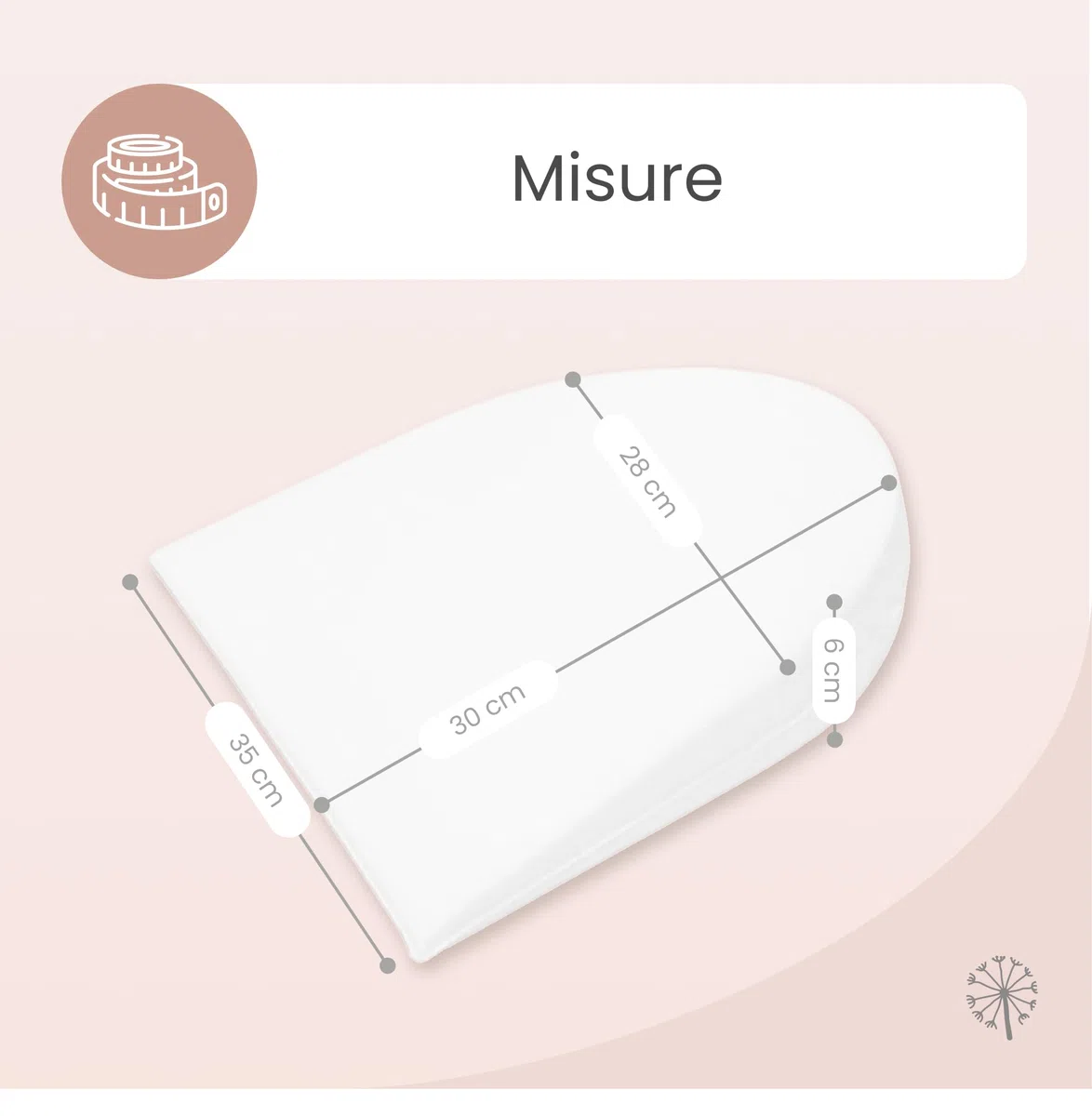 MIMUSELINA Cuscino Antireflusso | Cuscino a Cuneo per Letto per Ridurre Reflusso e Disagio Digestivo | Ergonomico, Impermeabile e Traspirante | Forma Semicircolare 35x28x6 cm