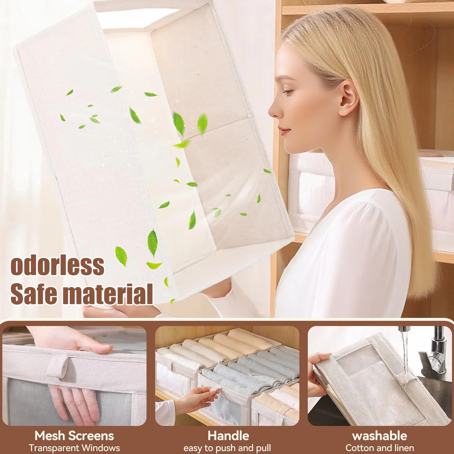 Scatole Portaoggetti Pieghevoli, Set di 3 Contenitori, Organizzatori per Armadio 40 x 27 x 17 cm, Cubo Pieghevole in Tessuto con finestra trasparente,Maniglie, per Armadio, Vestiti, Libri,Giocattoli