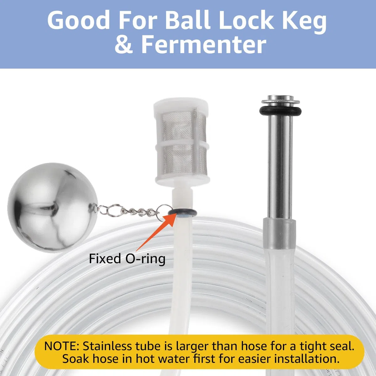 Tubo galleggiante in acciaio inox 304 Tubo per immersione Corny Keg Tubo per immersione liquida per barile di birra con filtro a tubo galleggiante e tubo in silicone da 80 cm