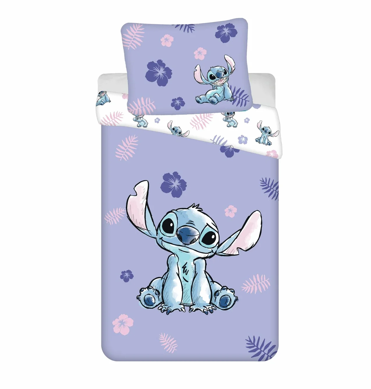 Stitch Lilo Blu Viola Copripiumino Singolo 140x200 + Federa 65x65 Cotone | Set lenzuola reversibile | Cotone naturale traspirante Oeko-Tex | Disney | Teen | Regalo | Lavabile in lavatrice
