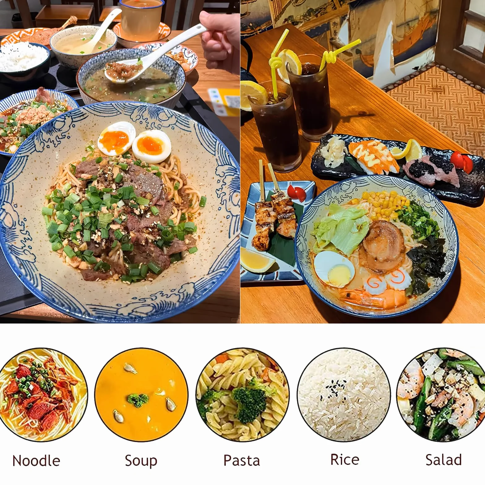 2 Set Ciotola per Ramen in Ceramica 1200 ml, Set di Ciotole per Ramen 1200 ml, Grande Ciotola Zuppa Noodles Giapponese, con Bacchette e Cucchiaio, per Zuppa di Ramen, Pasta, Macedonia, Riso