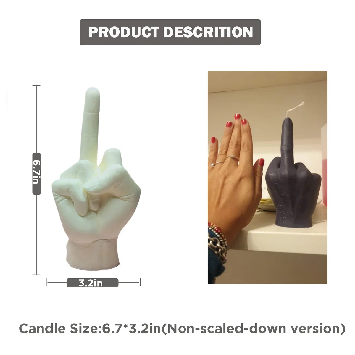 Grande stampo in silicone a forma di mano 3D, stampo per candela gesto da 17 cm, stampo per colata in resina a forma di dito medio 1:1 per fare candele e cuocere a sapone, cera e mousse gelato