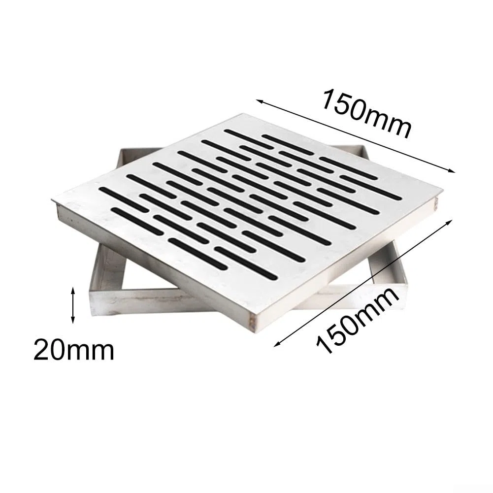 Copertura per scarico a pavimento in acciaio inox con telaio, antiscivolo, design multi-foro per drenaggio rapido, griglia esterna per strade, scuole e piazze (150 x 150 x 20 mm)