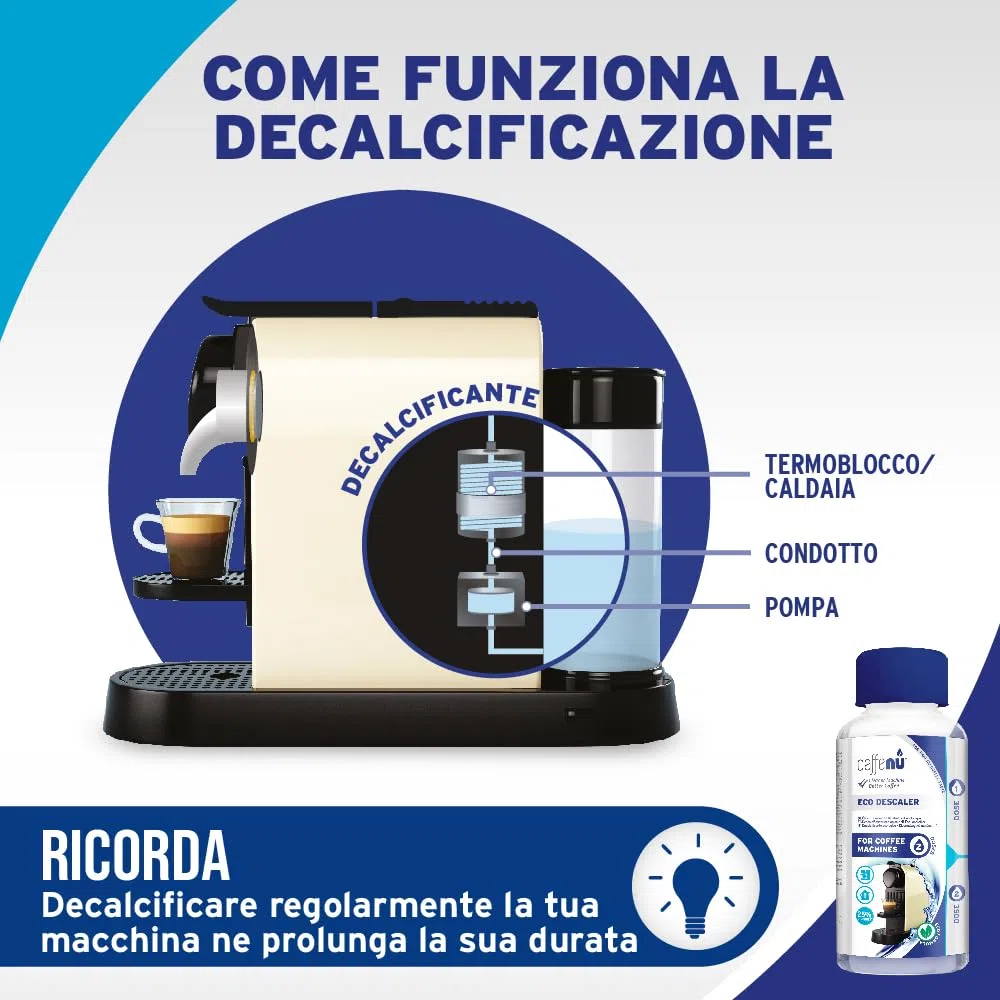Caffenu | Decalcificante liquido per macchine da caffè 400 ml Eco | Decalcificante liquido per kit da barista | universale compatibile con Nespresso, Delonghi, Lavazza | 4 dosi