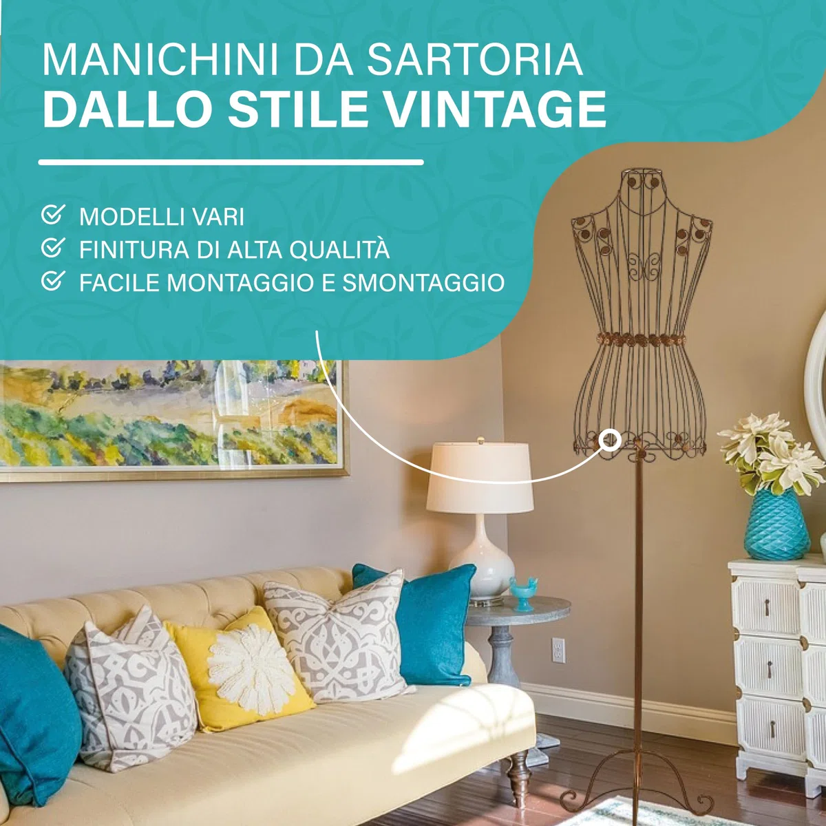 PrimoLiving - Manichino da sartoria, in metallo, bianco