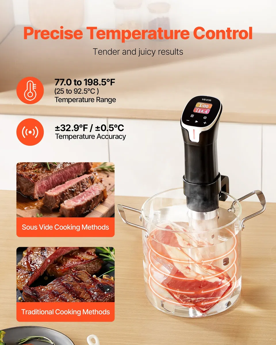 VEVOR Cuocitore Sous Vide, Macchina per Cottura a Bassa Temperatura da 1100 W, Termocircolatore a Immersione Wi-Fi con 10 Ricette Preimpostate, Touchscreen LCD, Controllo App, Roner Sous Vide