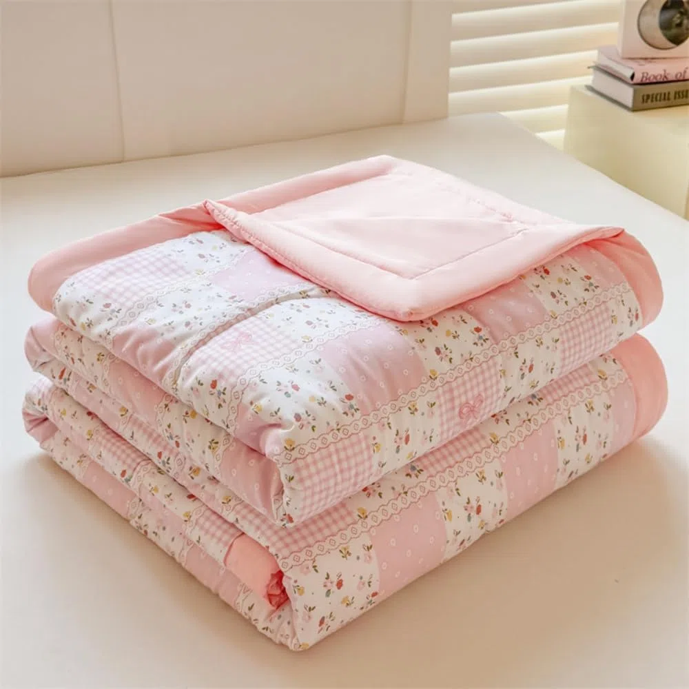 Trapuntino Copriletto Estivo Primaverile, Trapunta Leggera, Fiori Copriletto Trapuntato Cotone per Letto Singolo Letto Matrimoniale (Rosa chiaro,150x200)