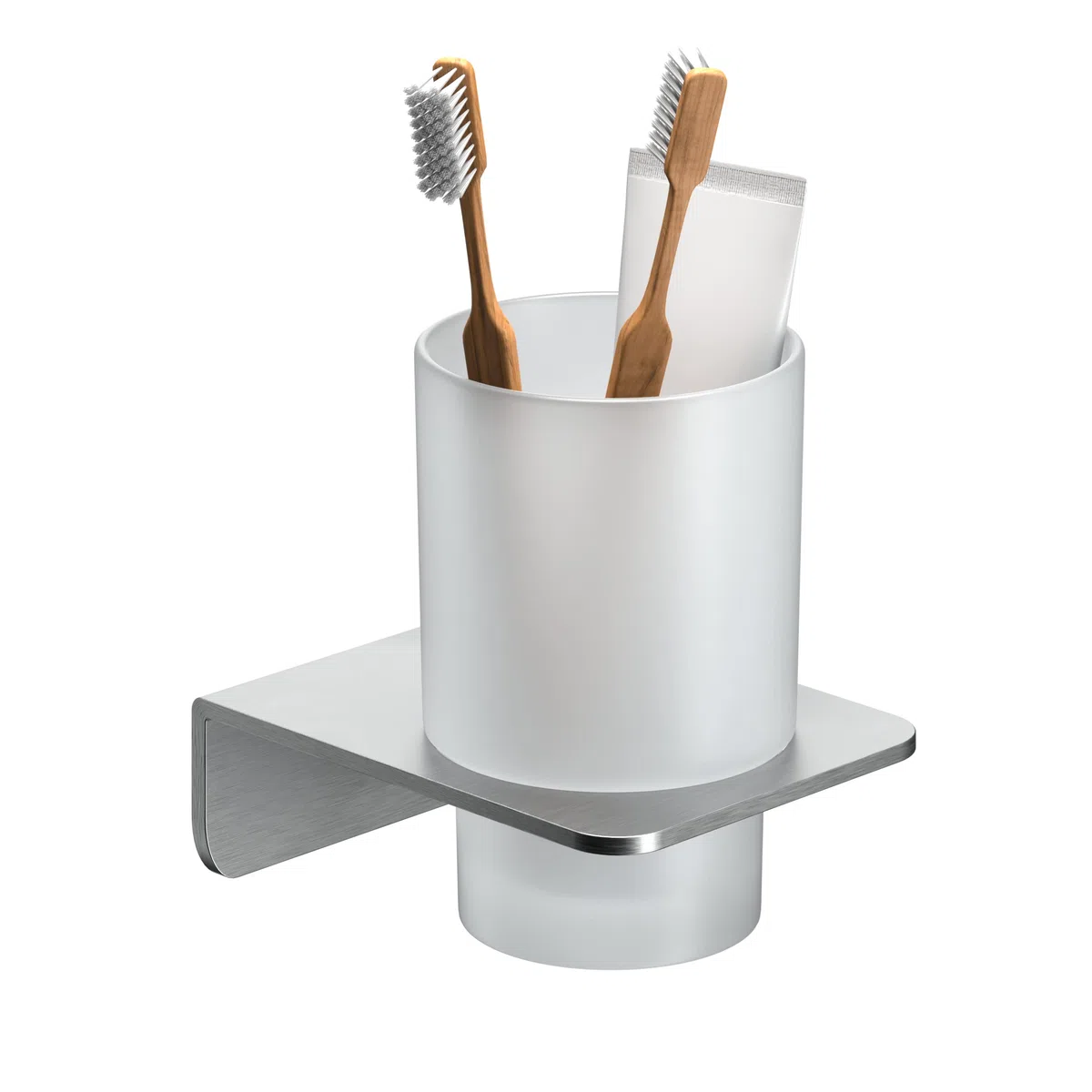 WEISSENSTEIN Portaspazzolini da bagno adesivo 3M - Acciaio inox - Bicchiere portaspazzolini in vetro smerigliato