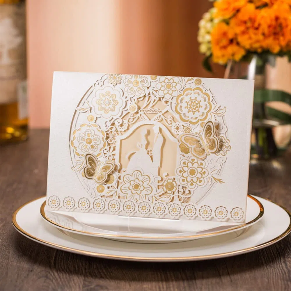 CYSKY Wedding Invitation Card 50 pezzi biglietti invito al taglio laser con carta stampabile vuota e buste per matrimonio, fidanzamento, anniversario (Bianca)