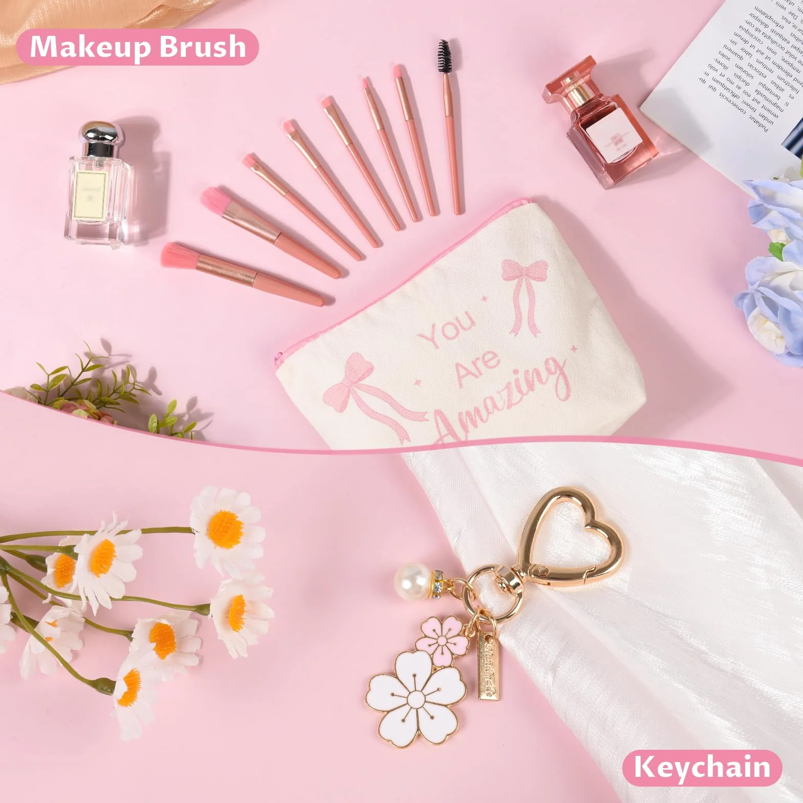 Regali per ragazze 8 9 10 11 12 13, regalo per la scuola con bicchiere, cannuccia e coperchio, pennello per il trucco, portachiavi, braccialetto per borsa cosmetica,regalo di Natale per ragazze