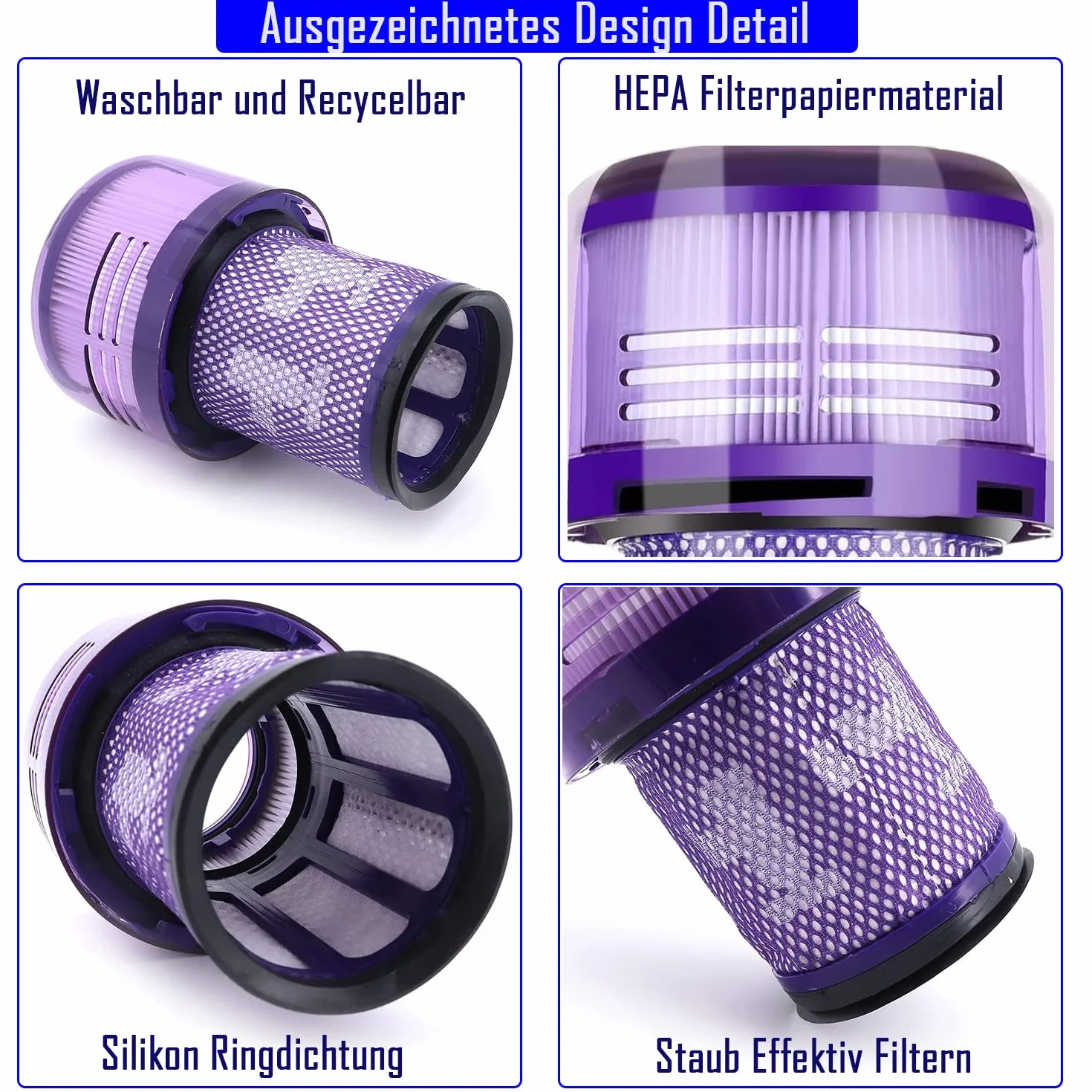 2 Filtri di Ricambio per Dyson V12 Detect Slim Aspirapolvere Absolute Extra/Total Clean/Fluffy Aspirapolvere, Filtro HEPA Lavabile, Sostituire# 971517-01