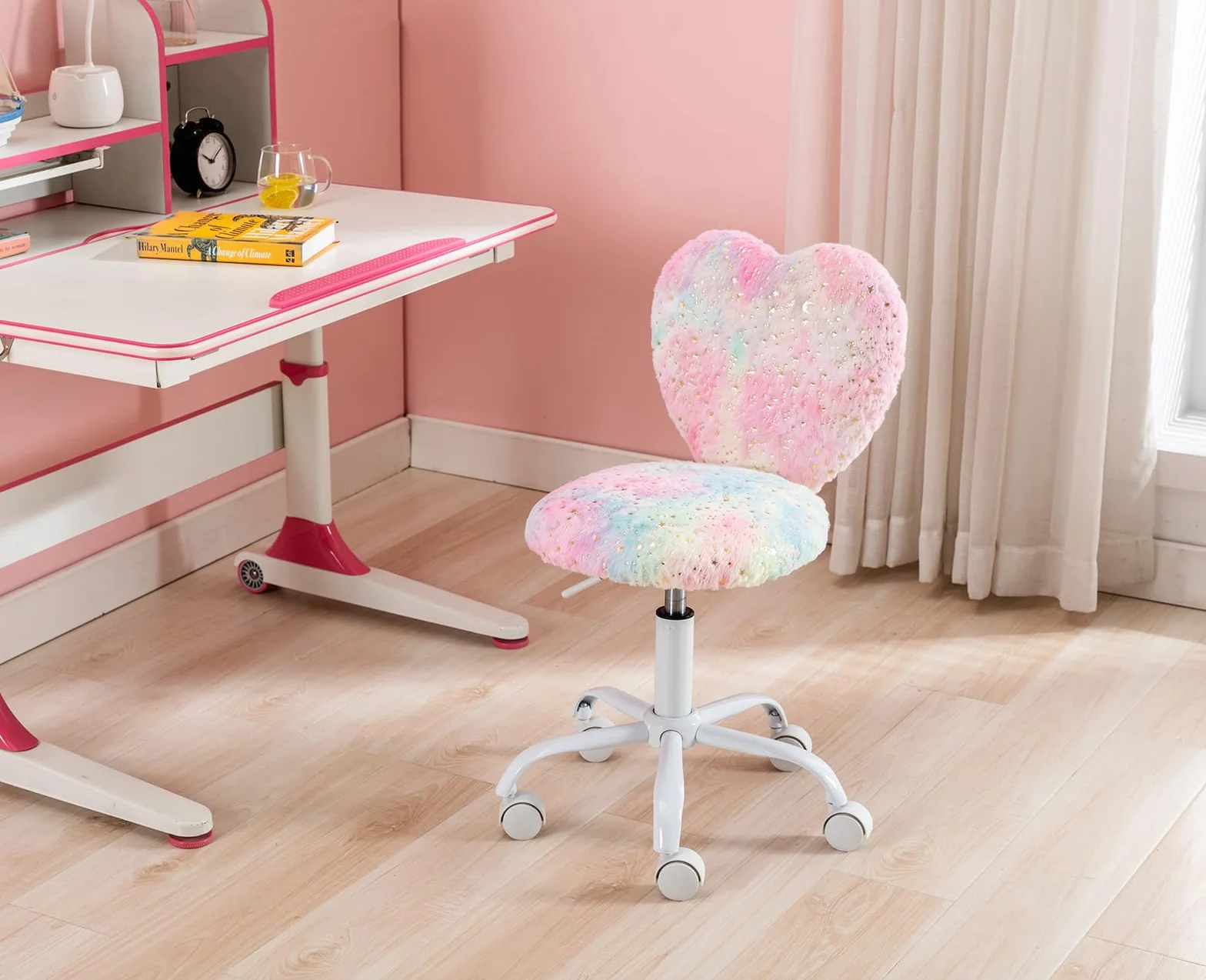 Ya-Home Sedia da Scrivania per Bambini Sedia Studio Bambina Regolabile in Altezza Sedia Bambini Scrivania Poltroncina Girevole in Pelliccia per Cameretta, Rosa