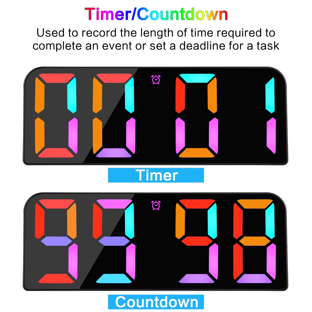 Koolertron Orologio da Parete Digitale Mini con Telecomando, 9.5" Moderni Orologio Sveglia Digitale con 8 Stili colori LED Display, 3 Allarme,Conteggio su/Giù,Ora,Data,Temperatura per Casa Cucina