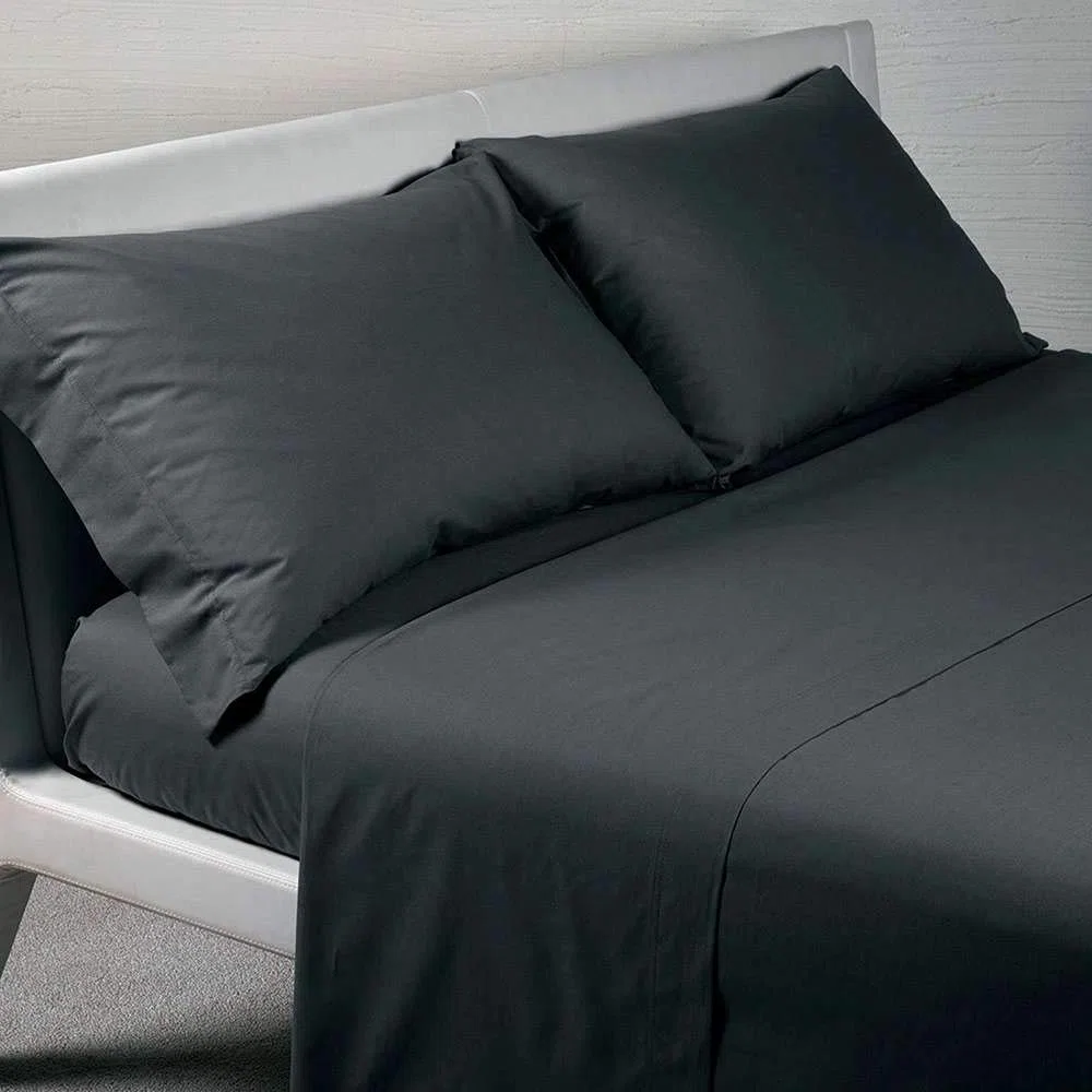 Caleffi - Completo Lenzuola A Tinta Unita Letto Matrimoniale Vari Colori (Nero)