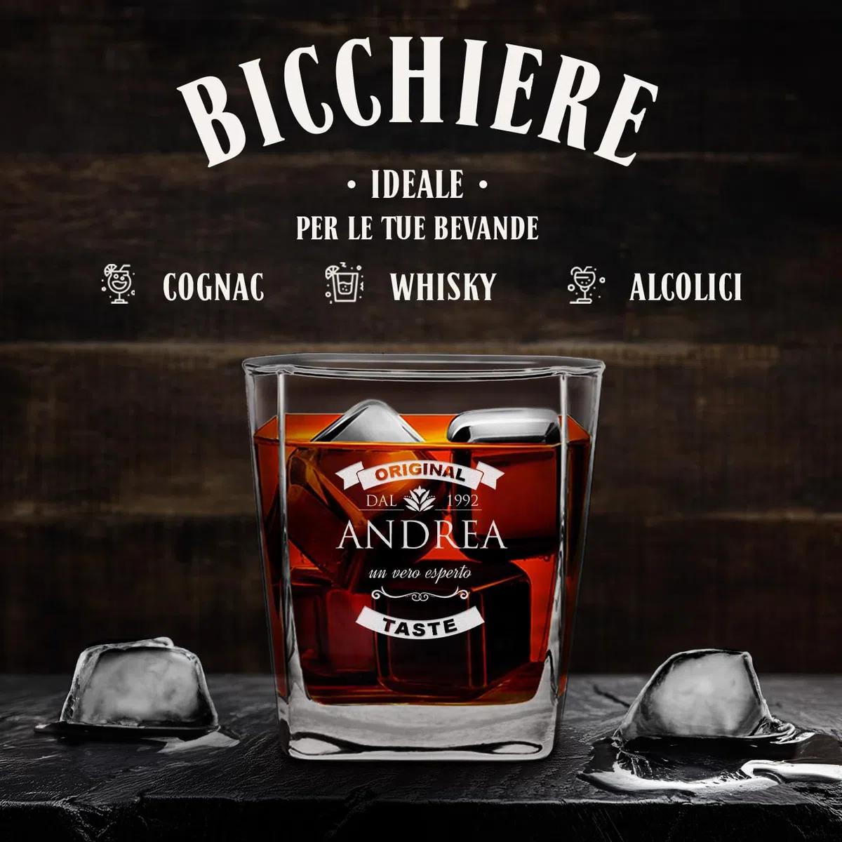 Maverton kit 6 bicchieri in vetro 250 ml - ideali per bourbon whiskey e drink - incisione personalizzata - bicchieri personalizzati - idea compleanno per uomo - pensiero special - original taste