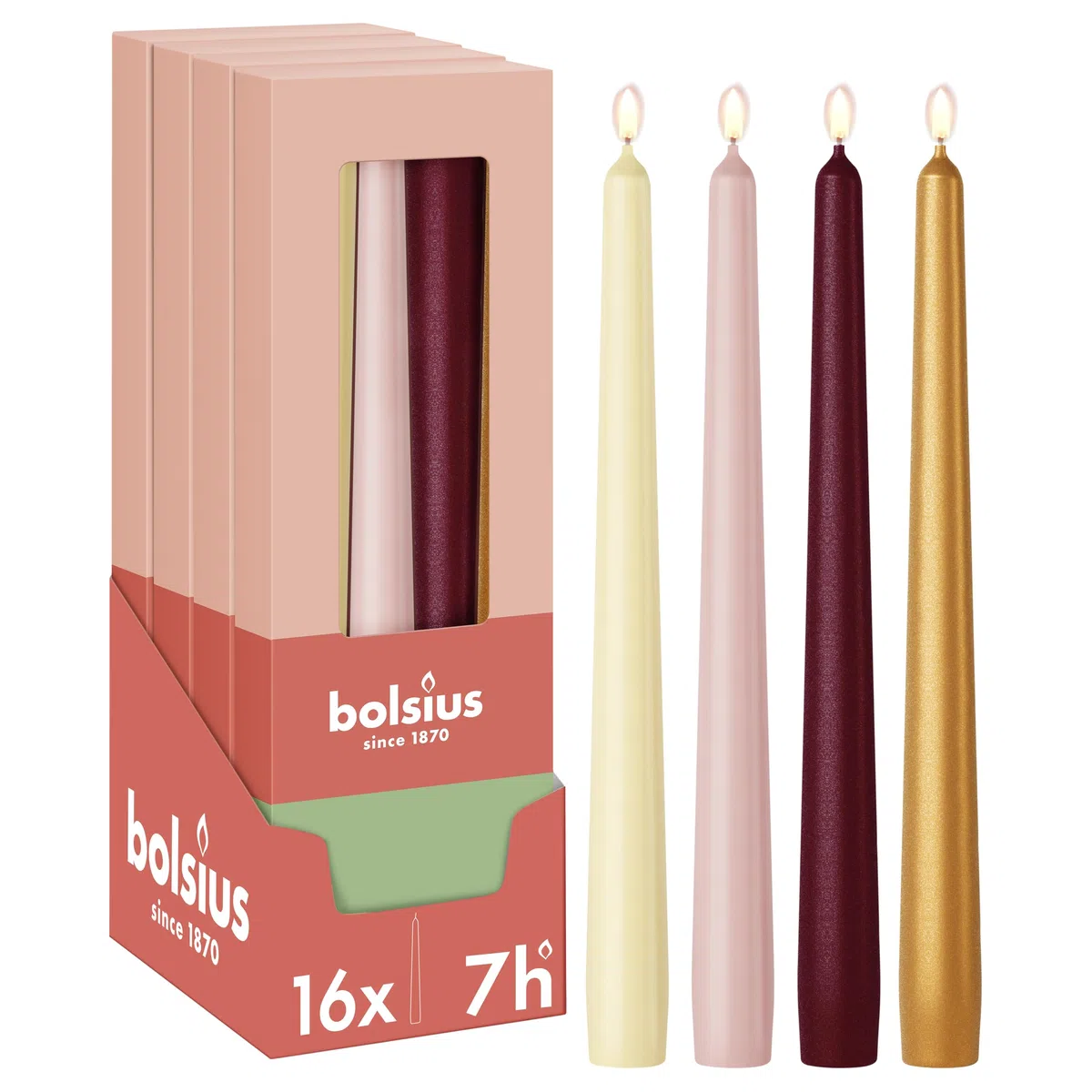 Bolsius Candele Coniche Lisce – Set da 16 – Lusso Tattile – Candele Decorative per la Casa – Lunga Durata – Inodori – Cera Naturale di Origine Vegetale – Senza Olio di Palma