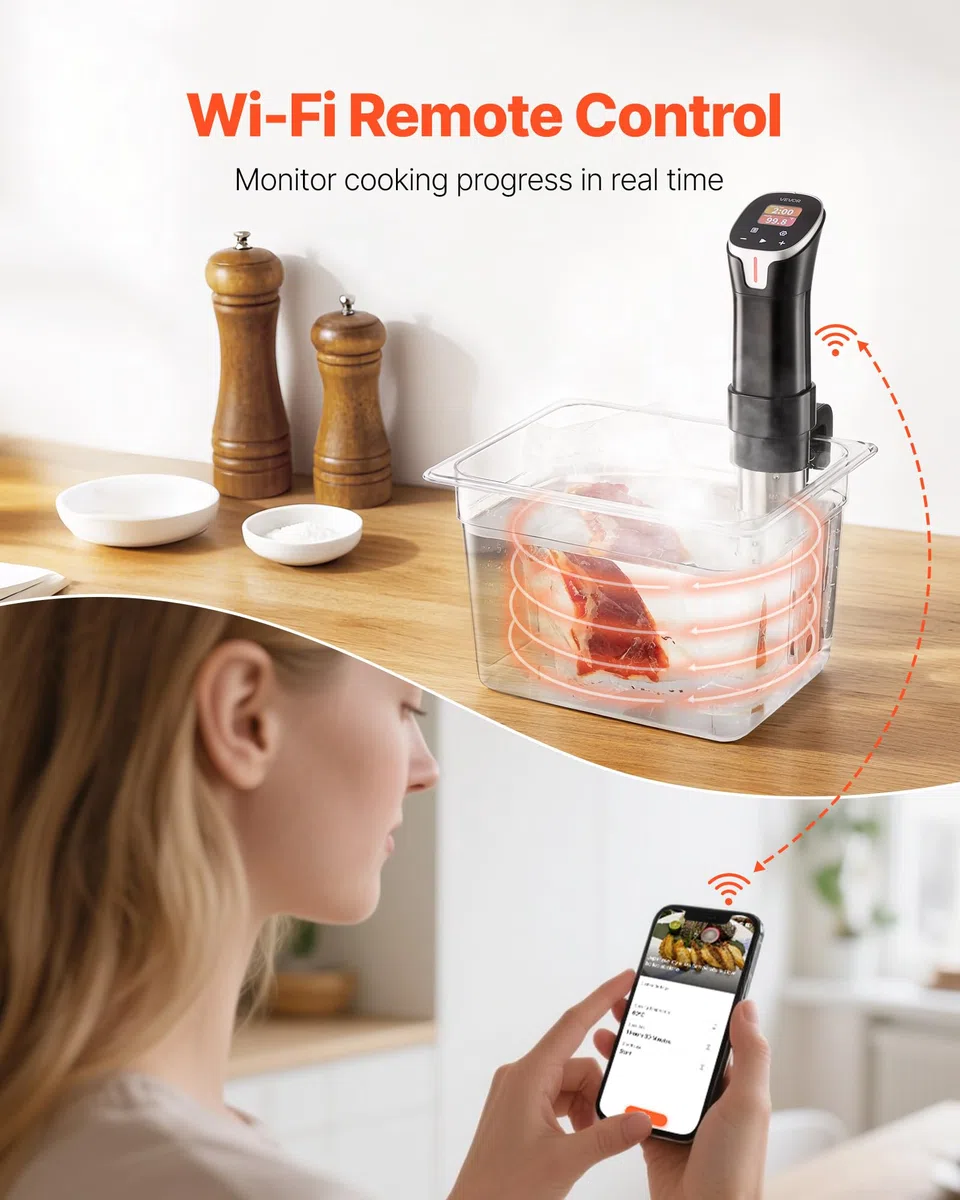 VEVOR Cuocitore Sous Vide, Macchina per Cottura a Bassa Temperatura da 1100 W, Termocircolatore a Immersione Wi-Fi con 10 Ricette Preimpostate, Touchscreen LCD, Controllo App, Roner Sous Vide