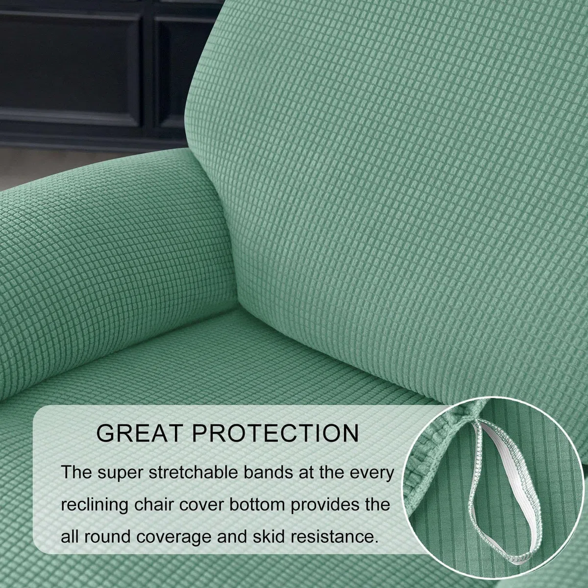 Elastico 4-Pezzo Copripoltrona Relax Reclinabile 1 Posto, Morbido Jacquard Tessuto Copripoltrona Relax Reclinabile Elettrica Con Tasche(Verde,1 posto)