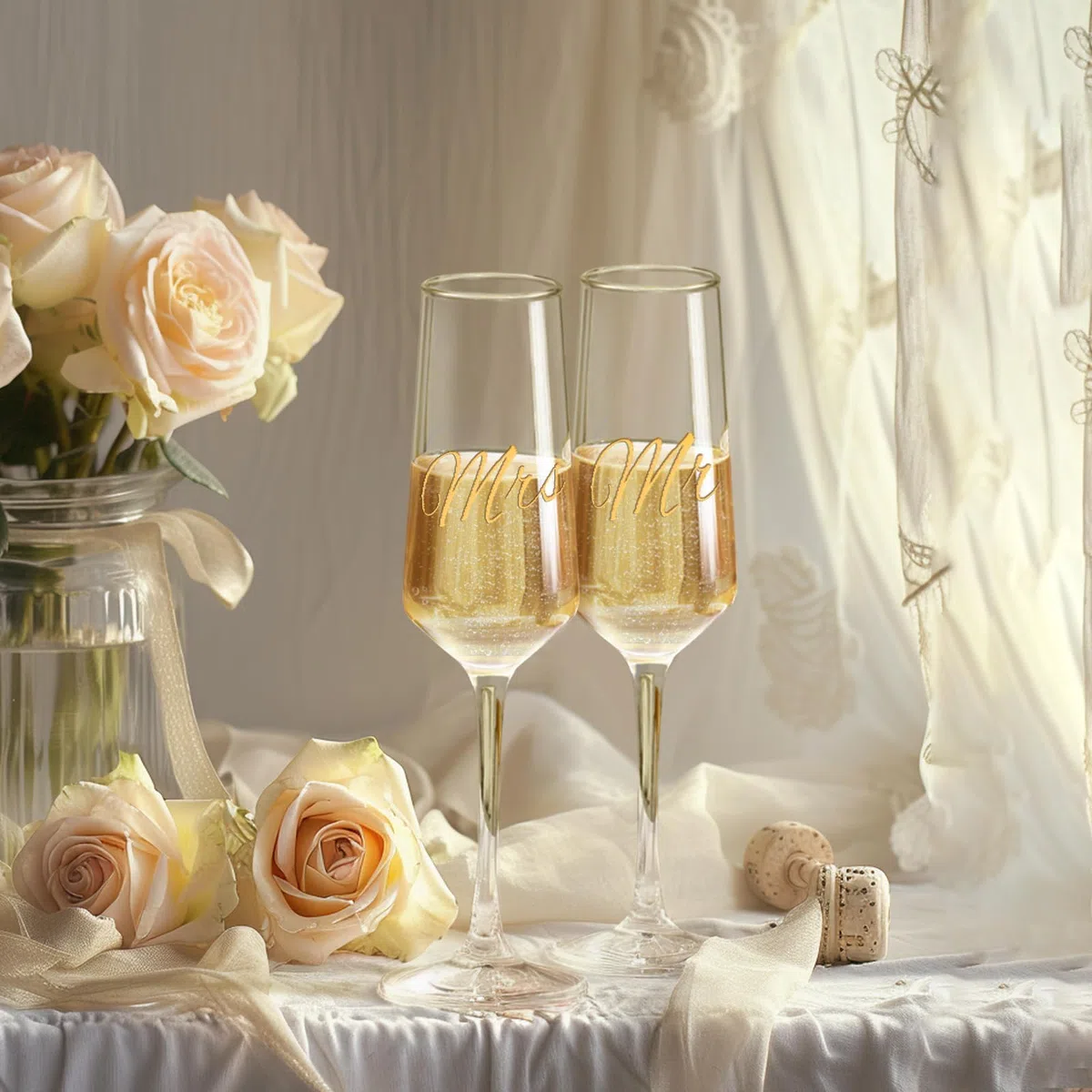 PARACITY Set di 2 calici da champagne per matrimoni Mr e Mrs, bicchieri da champagne per sposi, regali per addio al nubilato, regalo di fidanzamento, 8,5 oz/250 ml