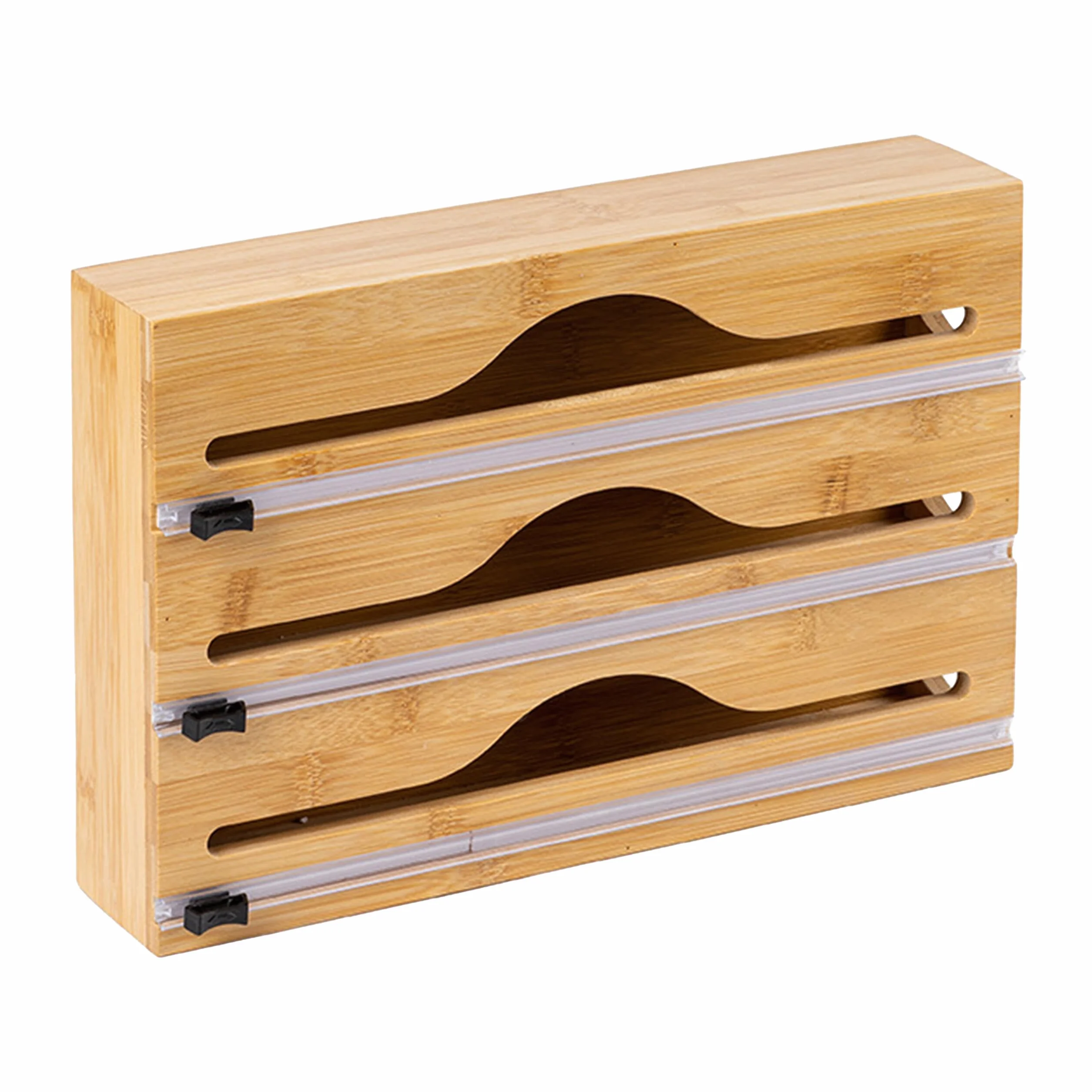Relaxdays Dispenser per Pellicola, 3 Rotoli, cassetto, bambù, 22 x 33,5 x 7 cm, taglierina Cucina, Naturale