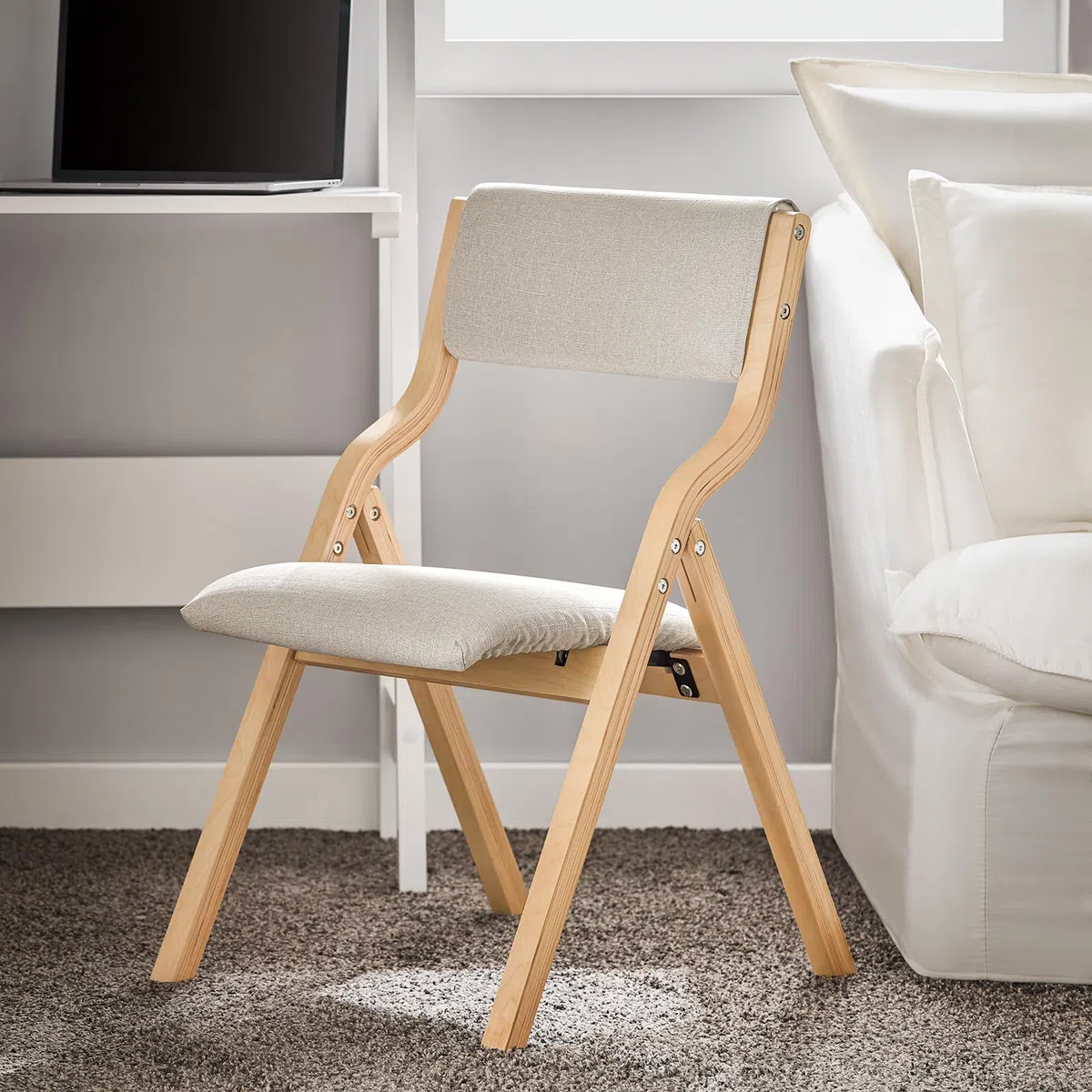 SoBuy Sedia Pieghevole da Pranzo con Seduta e Schienale Imbottiti, Design Elegante e Salvaspazio, Comoda e Resistente, Facile da Riporre, Perfetta per Cucina, Ufficio e Esterno, Grigio FST40-HG