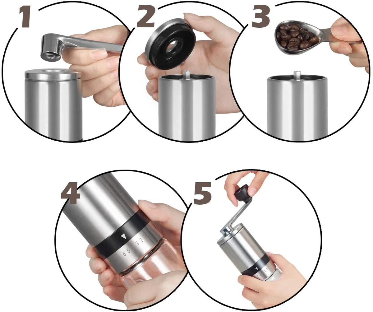 Vzaahu, Macinacaffè Manuale, con Ruvidità Regolabile 6 Livelli, Macina in Ceramica Conica, Portatile per Viaggi, in Ufficio, a Casa