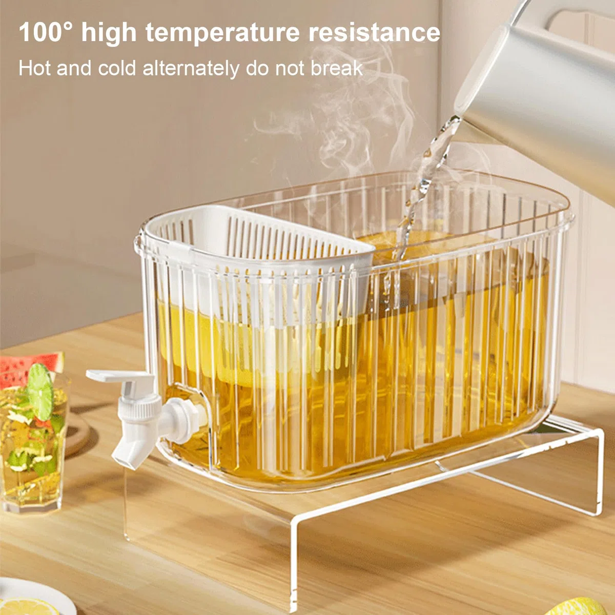 Dispenser d'acqua per rubinetto - Bollitore per succhi per la casa | Grande distributore di bevande alla frutta con coperchio per cocktail, refrigeratore, contenitore per raffreddare, tè e