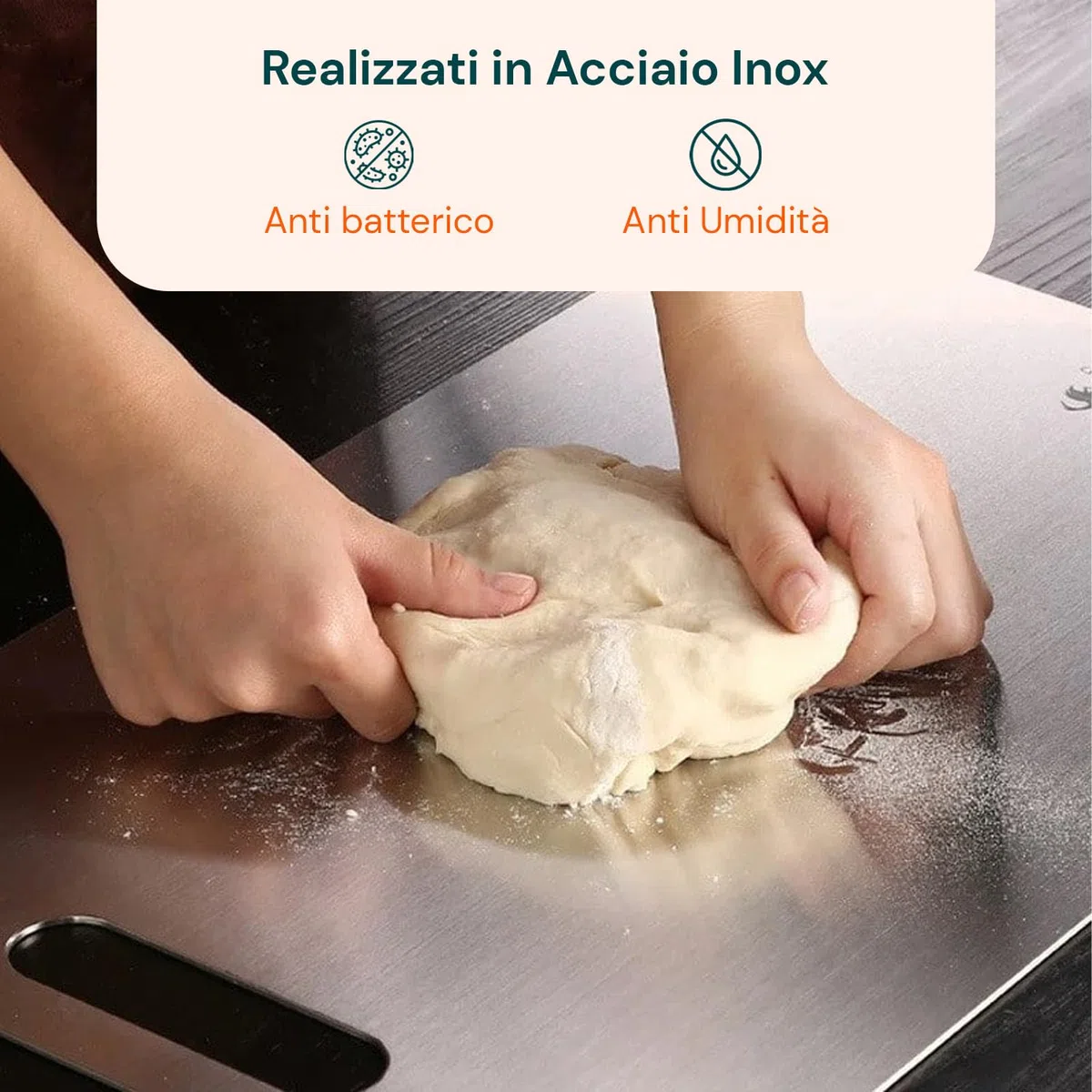 Avilia - Tagliere Acciaio Inox Bifacciale con Manico Forato Set 3 Diverse Dimensioni per Carne Pesce Verdure e Pane Uso Quotidiano Superficie Igienica Antiruggine Salvaspazio