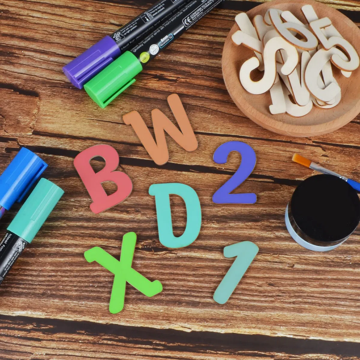 124 lettere maiuscole in legno per artigianato, 5 cm, non finite, lettere maiuscole in legno, numeri piccoli, lettere in legno per nomi di bambini, pittura fai da te, arti per bambini, ortografia