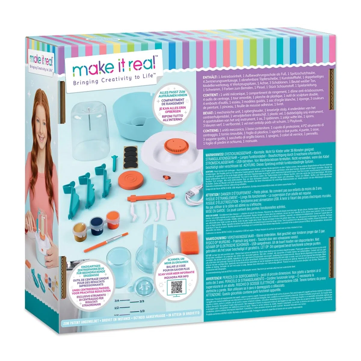 Make It Real 1465 Tornio per Mini Ceramiche – Kit Creativo con Argilla Autodurente – 3 Modalità di Lavoro da Principiante e Esperto – Per Bambini 8+
