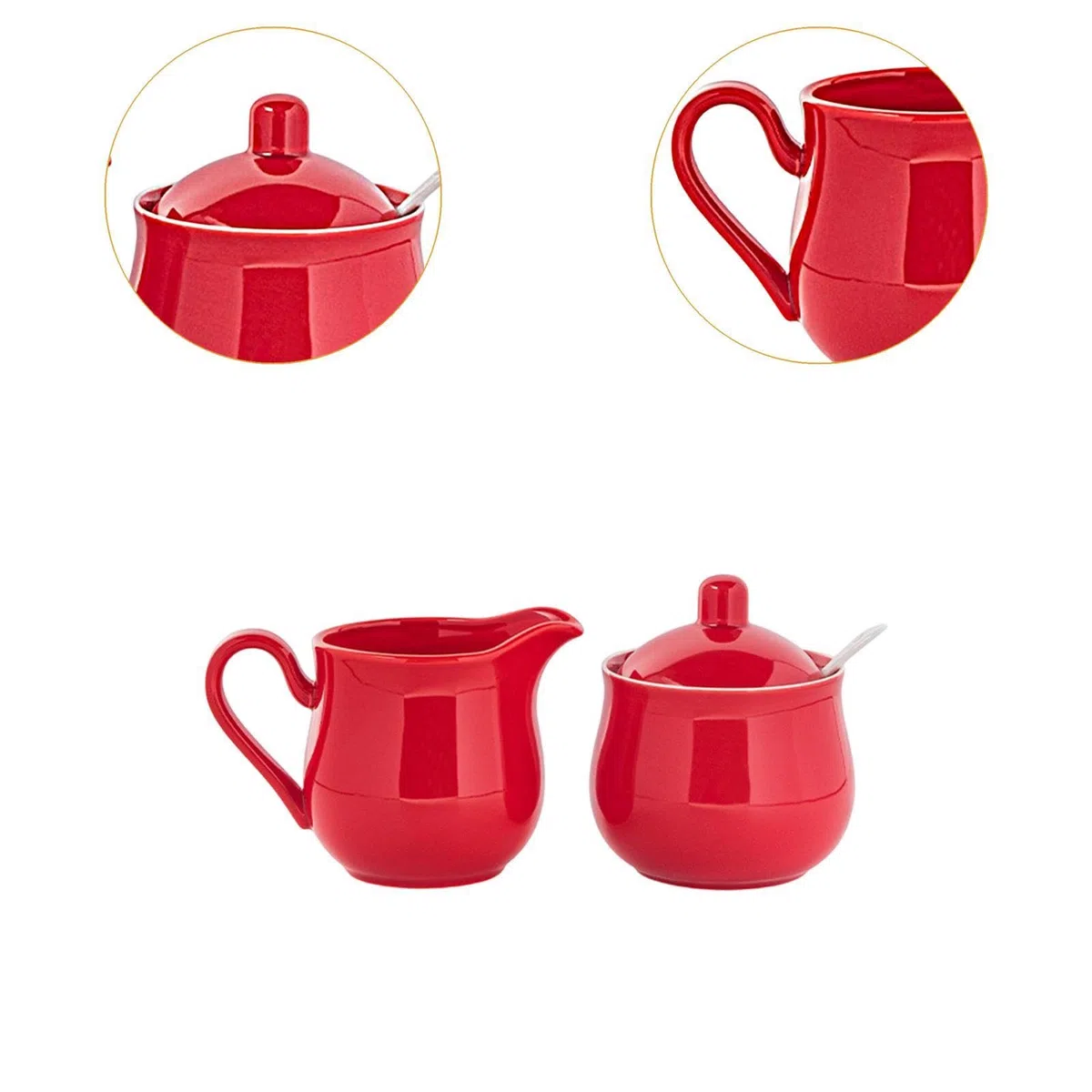 Milageto Set per zucchero e panna in ceramica, set per servire il caffè, durevole, brocca per panna, pratica ed elegante, accessori per uso domestico, brocca, Rosso