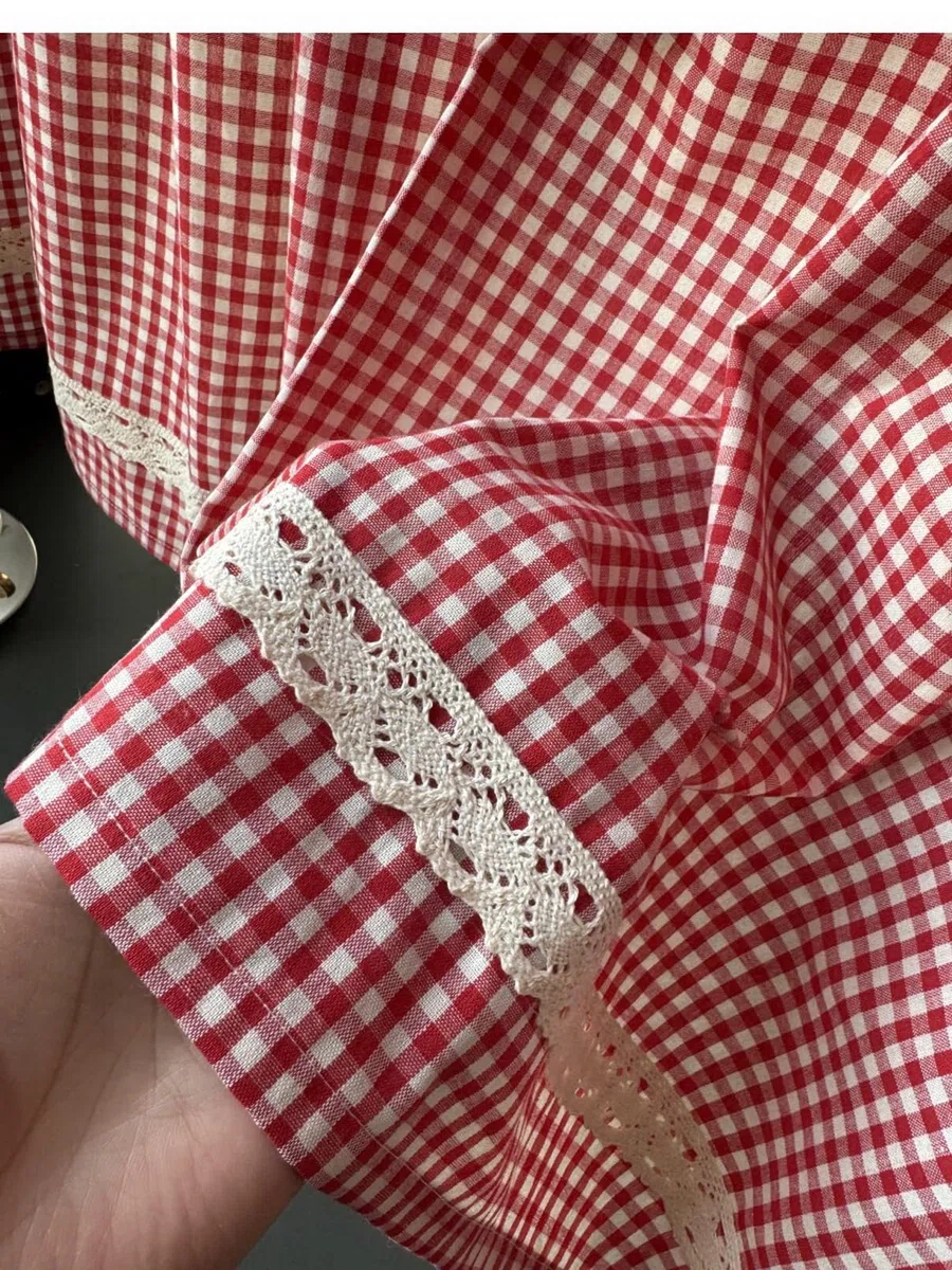 A.Monamour Tenda da cucina in cotone rosso e bianco a quadri in pizzo rurale a quadretti mezza corta tenda da cucina mantovana per piccole finestre bar bistrot