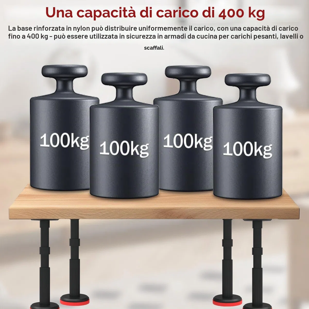 2 aste telescopiche da 18 a 45 cm, sistema di supporto regolabile, supporta fino a 400 kg, staffe telescopiche, per armadi, divani, pensili, mobili da bagno
