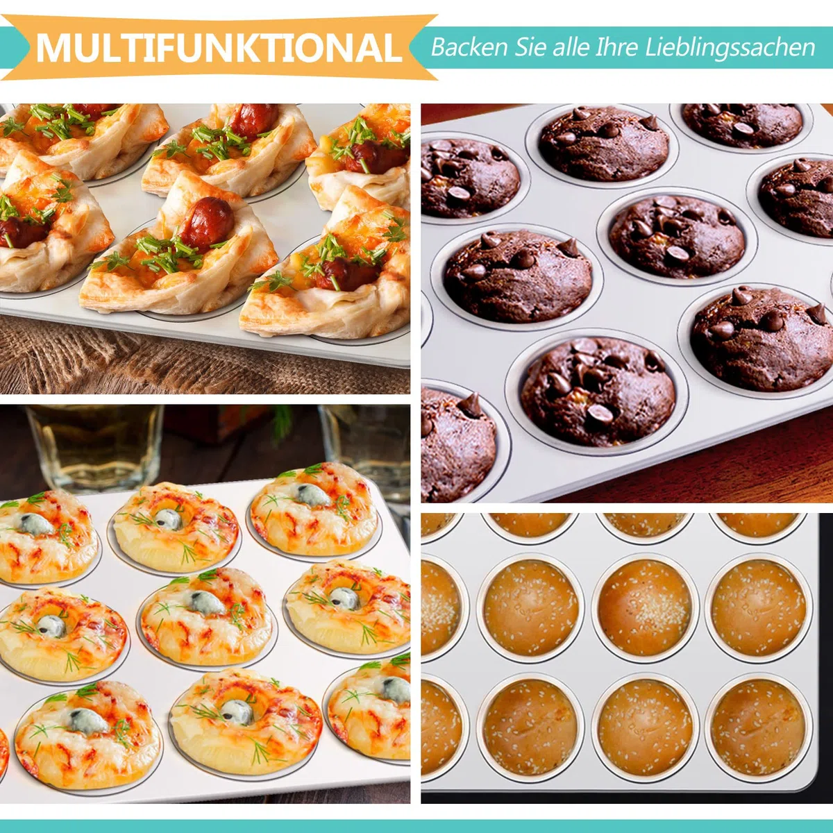 TEAMFAR Stampo per muffin, in acciaio inox, per 12 muffin, 3 cm di profondità, per muffin, cupcake, brownies, dolci, budini, rivestimento atossico, lavabile in lavastoviglie