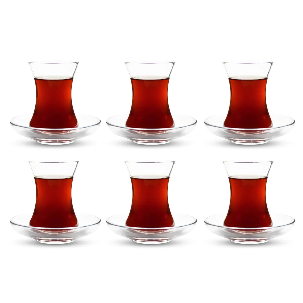 UMS Set di bicchieri da tè turco, design sottile e suola spessa impediscono al tè di raffreddare, facile da tenere, per 6 persone, 6 piattini 6 bicchieri, utile set da tè, set da 12