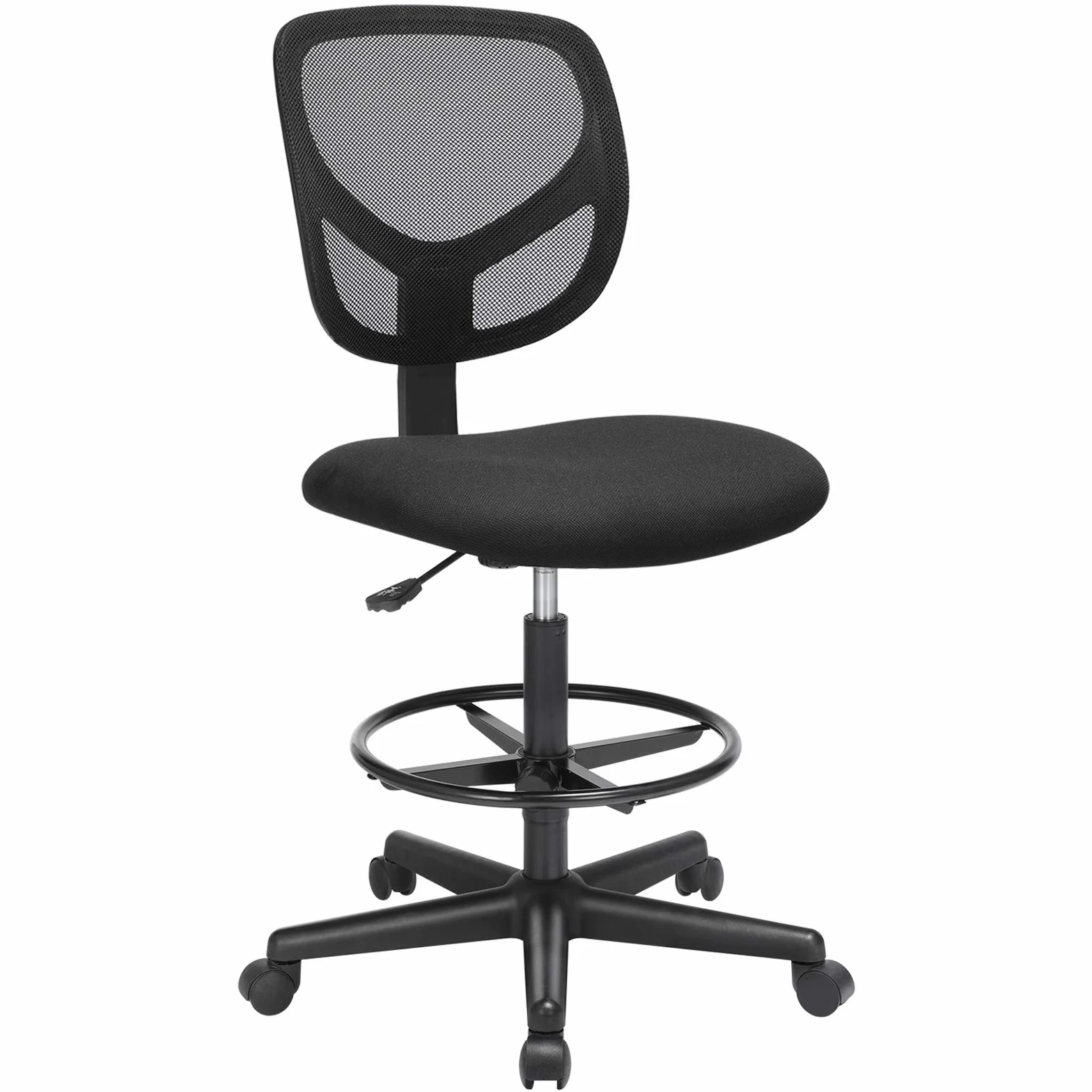 SONGMICS Sedia da Ufficio, Sedia a Rete Girevole, Altezza e Poggiapiedi Regolabili, Ergonomica, senza Braccioli, Capacitàdi Carico 120 kg, Nero OBN15BK
