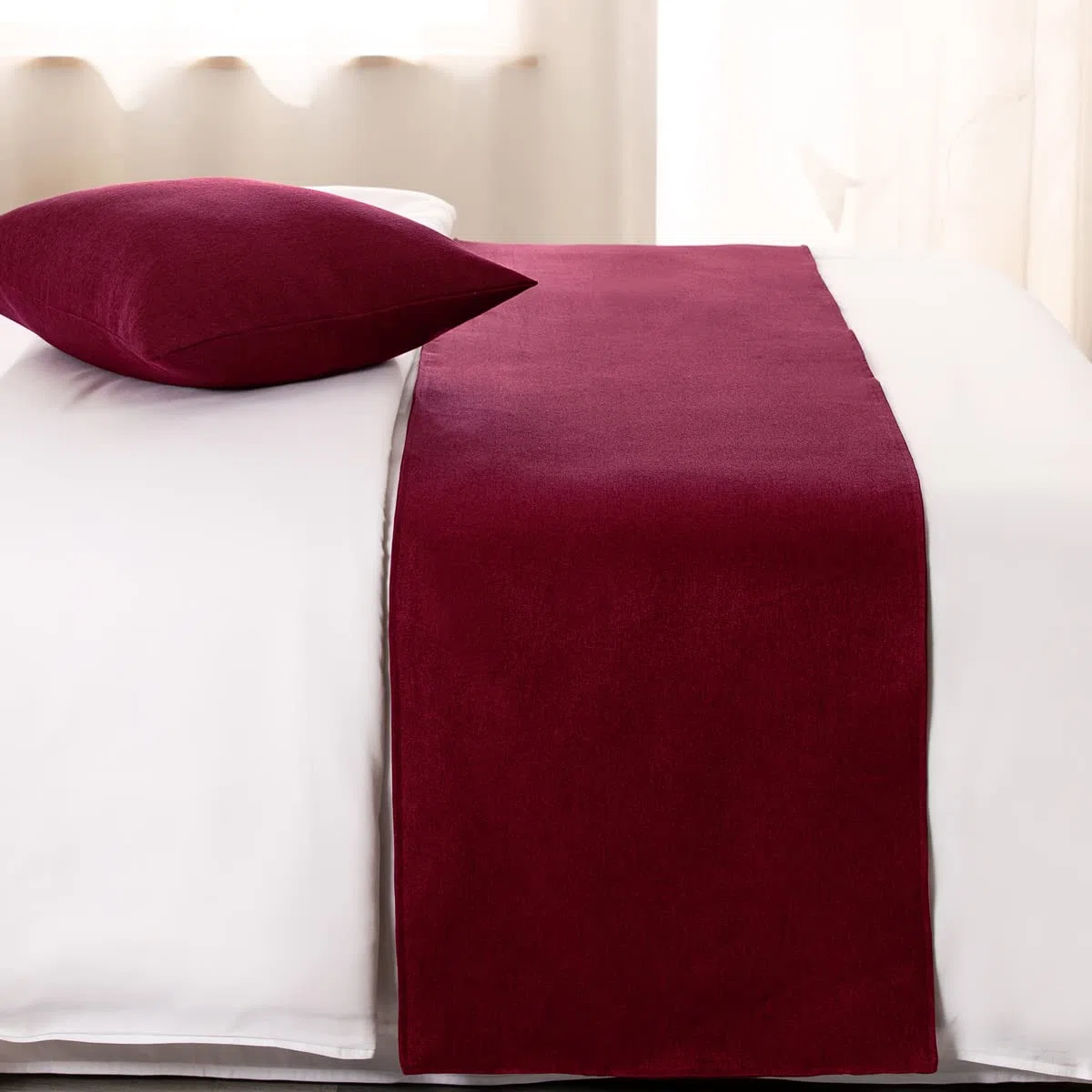 AMBERIS Corridore del letto Rosso, Imitazione di lino sciarpa decorativa durevole del letto per la casa e l'hotel (Fodere per cuscini vendute separatamente)