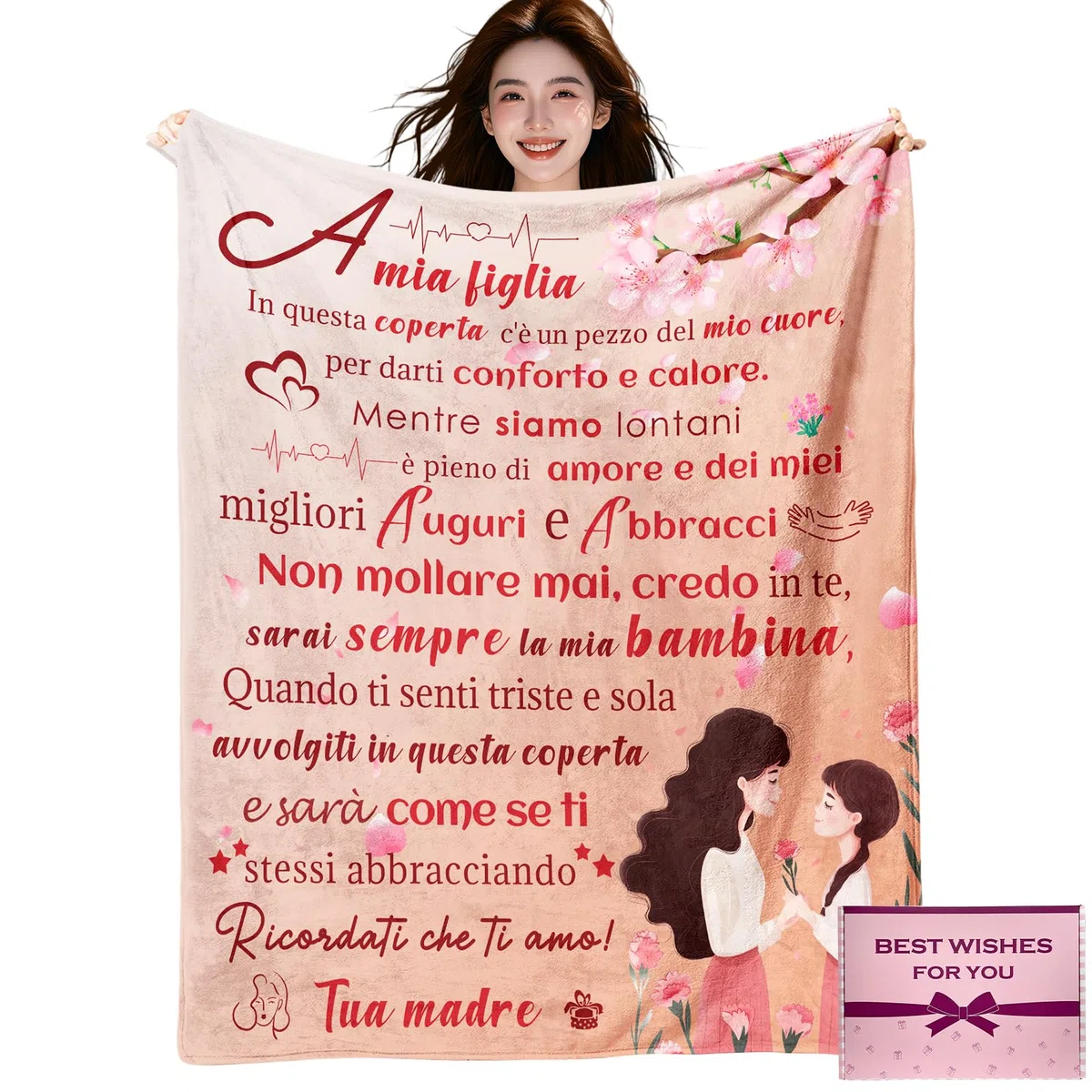 Coperta soffice regalo di compleanno per figlia, 150 x 129,5 cm (italiano)