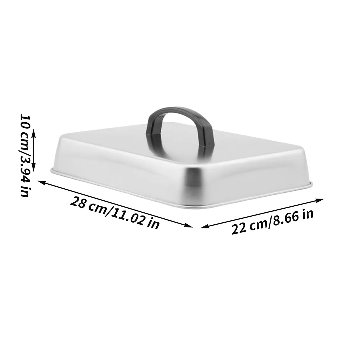 Coperchio a cupola per griglia, coperchio per grigliare, scudo di cottura in acciaio inossidabile, 28 x 21 x 9 cm, manico rettangolare color argento, per barbecue, cucina all'aperto, uso griglia