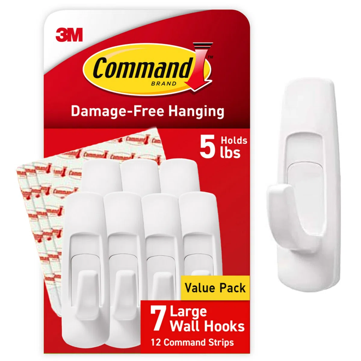 Command Grandi ganci da parete, senza danni, con strisce adesive, senza attrezzi, ganci da parete per appendere decorazioni natalizie, 7 ganci bianchi e 12 strisce