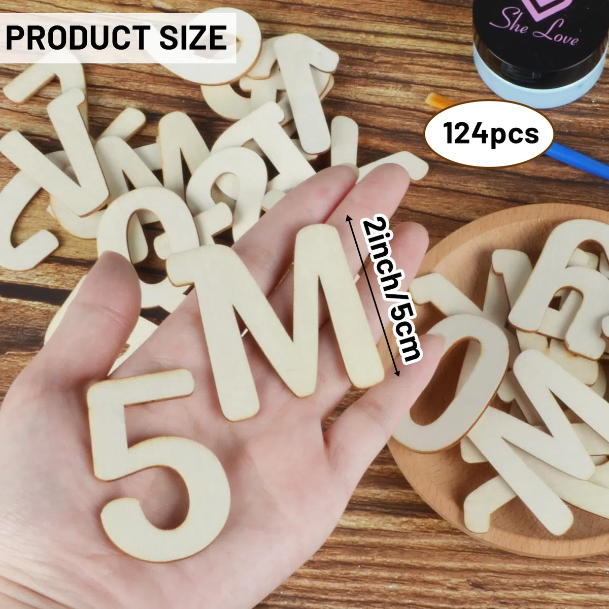 124 lettere maiuscole in legno per artigianato, 5 cm, non finite, lettere maiuscole in legno, numeri piccoli, lettere in legno per nomi di bambini, pittura fai da te, arti per bambini, ortografia