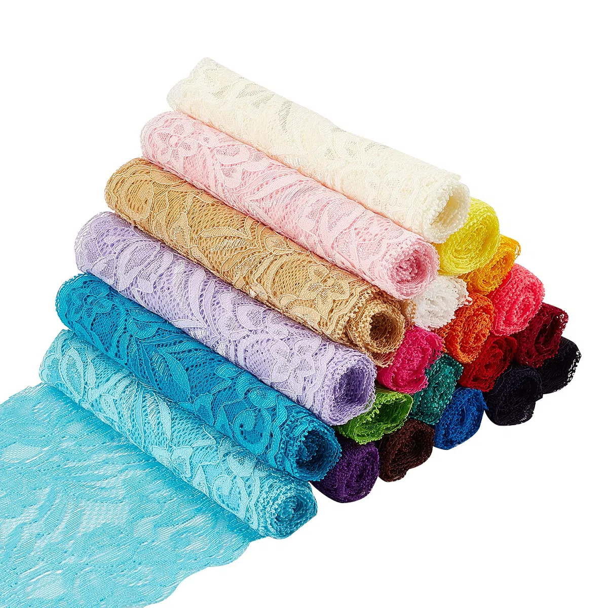 BENECREAT Nastro di pizzo elastico in tessuto largo 150 mm, per fasce per capelli, giarrettiere, bouquet nuziali, 22 colori, 1 m per colore